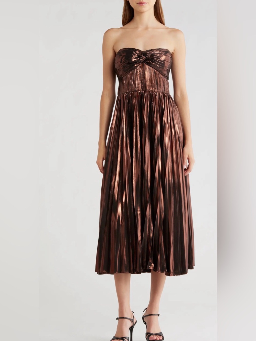 Astr Metallic Copper Ascella Strapless A-Line Dress